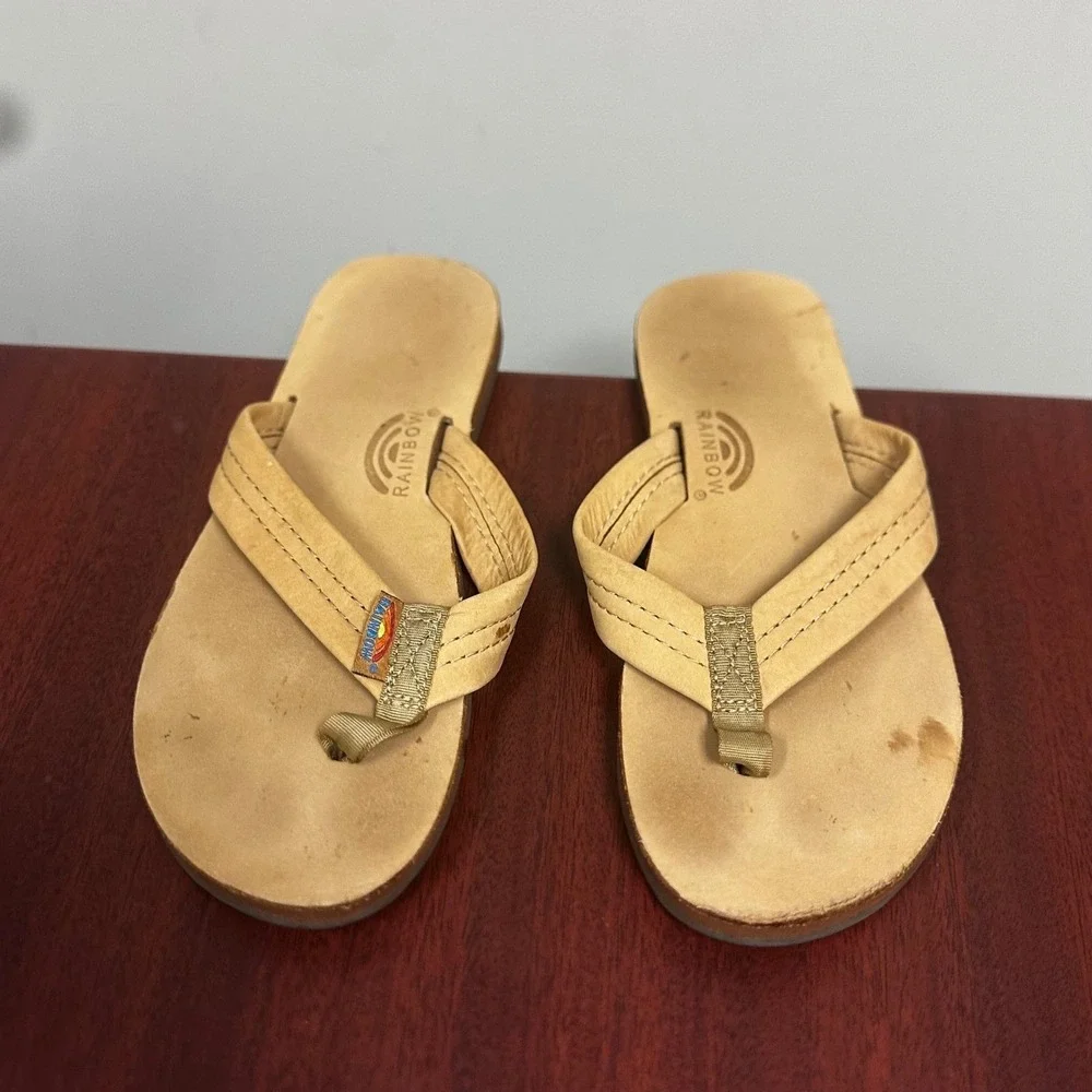 Rainbow Sandals Flip Flops Kids 4/5 Tan Leather Summer Beach Coastal Surf